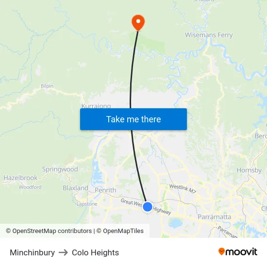 Minchinbury to Colo Heights map