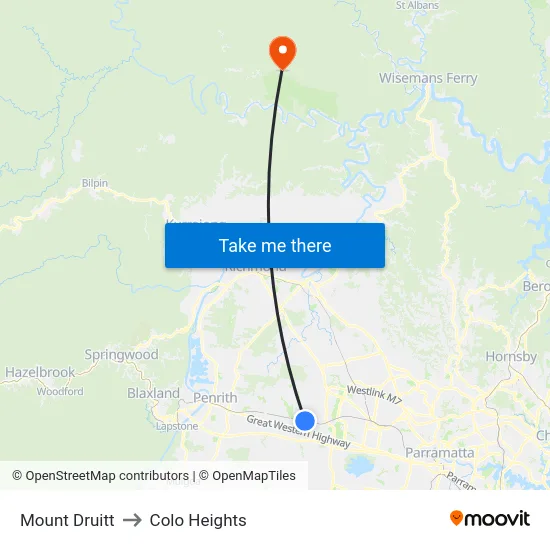 Mount Druitt to Colo Heights map