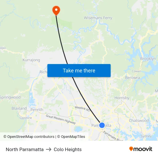 North Parramatta to Colo Heights map