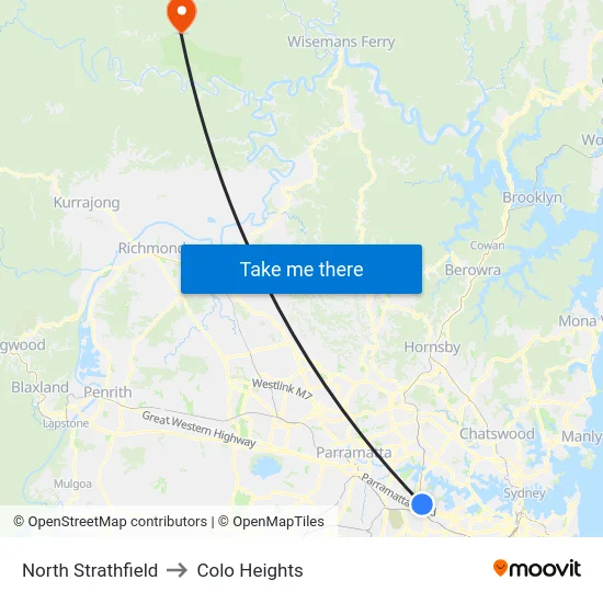 North Strathfield to Colo Heights map