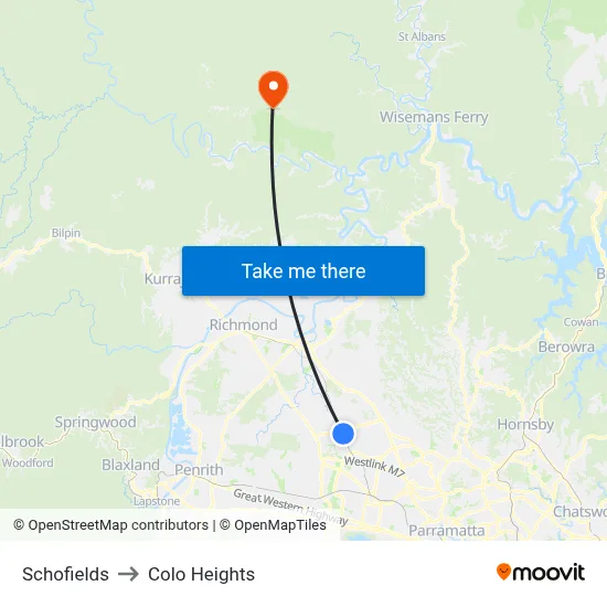 Schofields to Colo Heights map