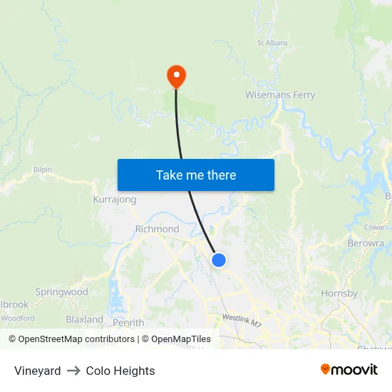 Vineyard to Colo Heights map