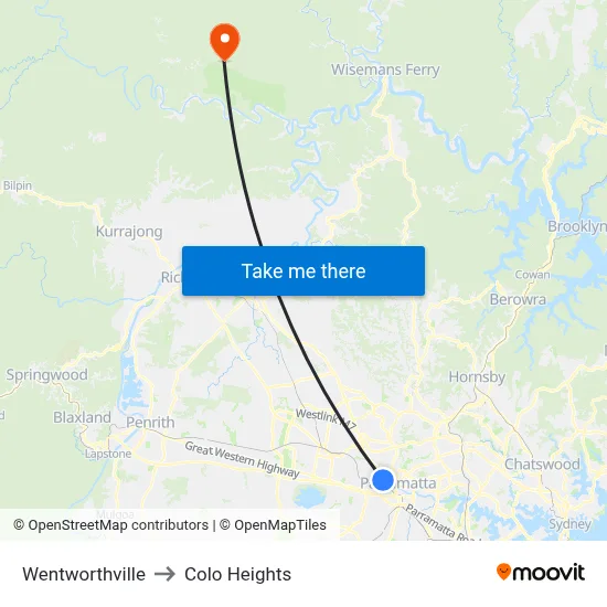 Wentworthville to Colo Heights map