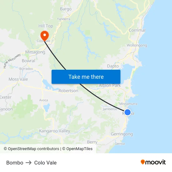 Bombo to Colo Vale map