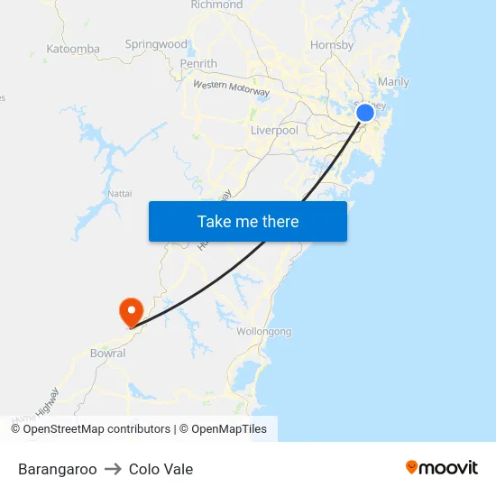 Barangaroo to Colo Vale map