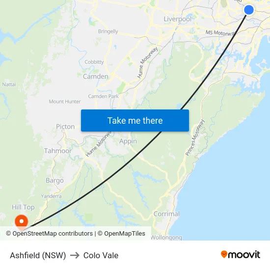 Ashfield (NSW) to Colo Vale map