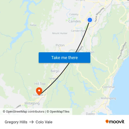 Gregory Hills to Colo Vale map