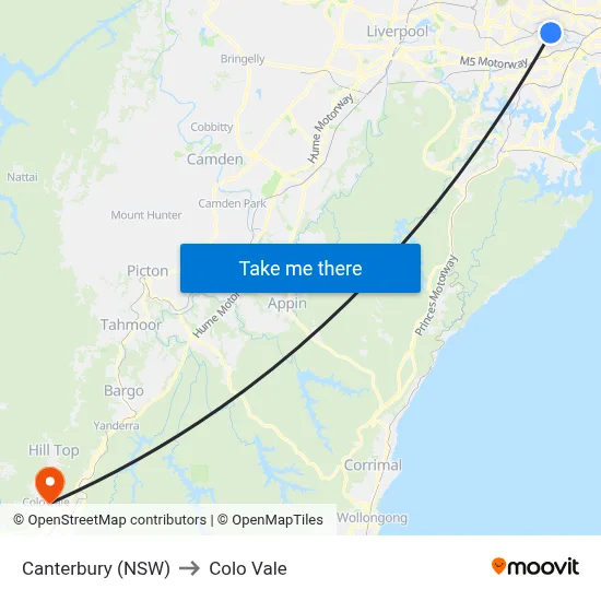 Canterbury (NSW) to Colo Vale map