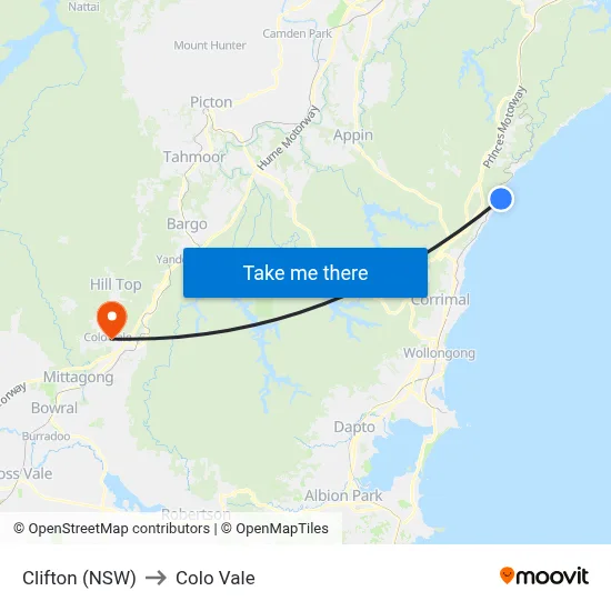 Clifton (NSW) to Colo Vale map