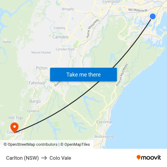 Carlton (NSW) to Colo Vale map