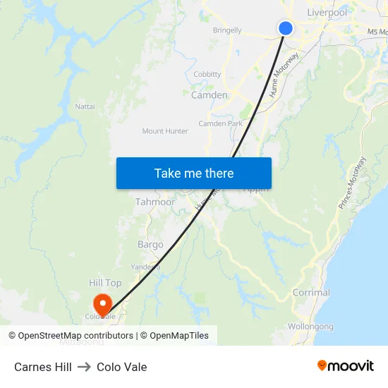 Carnes Hill to Colo Vale map