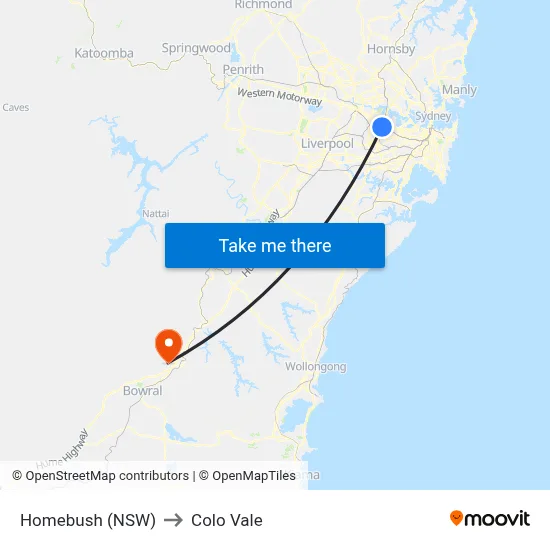 Homebush (NSW) to Colo Vale map