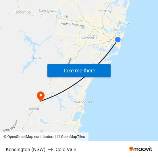 Kensington (NSW) to Colo Vale map