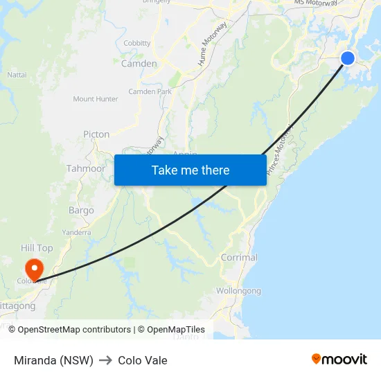 Miranda (NSW) to Colo Vale map