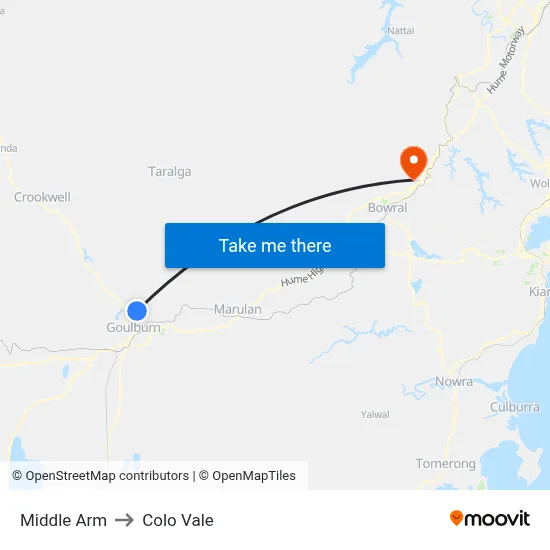 Middle Arm to Colo Vale map