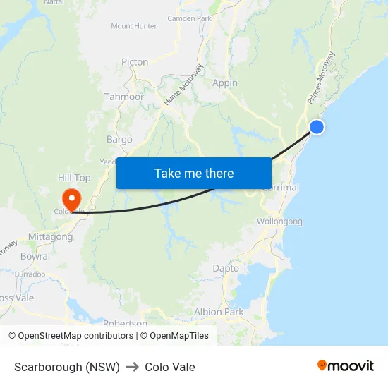 Scarborough (NSW) to Colo Vale map