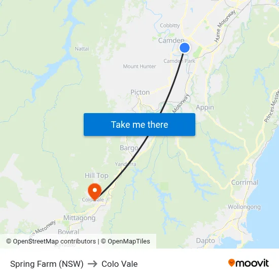 Spring Farm (NSW) to Colo Vale map