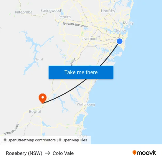 Rosebery (NSW) to Colo Vale map