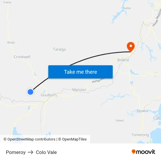 Pomeroy to Colo Vale map