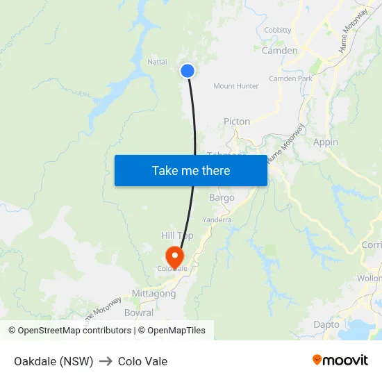 Oakdale (NSW) to Colo Vale map