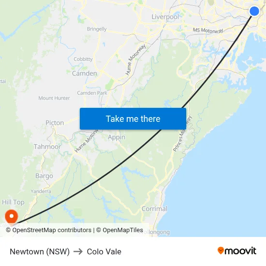 Newtown (NSW) to Colo Vale map