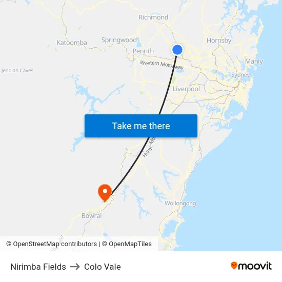 Nirimba Fields to Colo Vale map