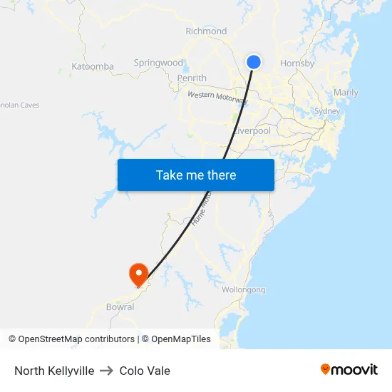 North Kellyville to Colo Vale map