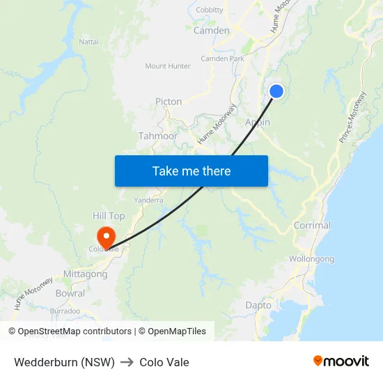 Wedderburn (NSW) to Colo Vale map