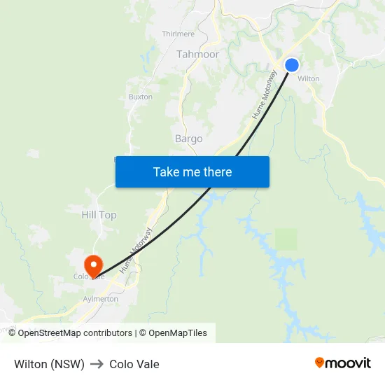 Wilton (NSW) to Colo Vale map