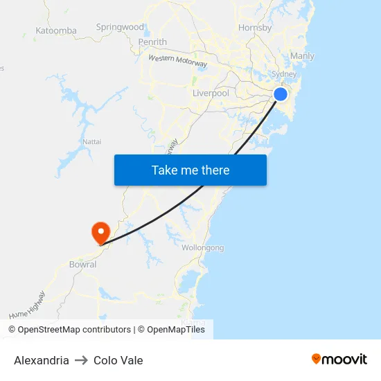 Alexandria to Colo Vale map