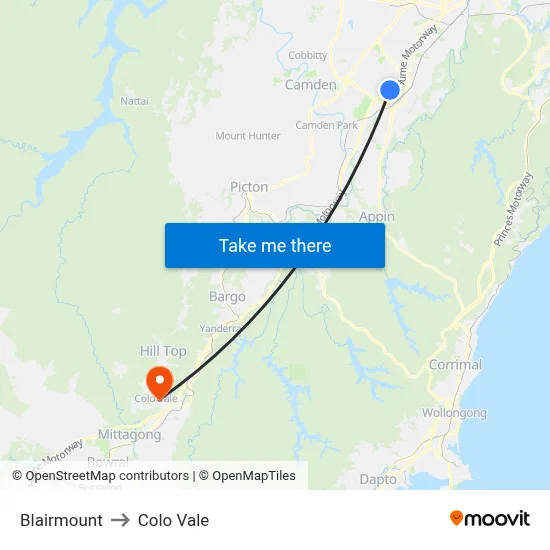 Blairmount to Colo Vale map