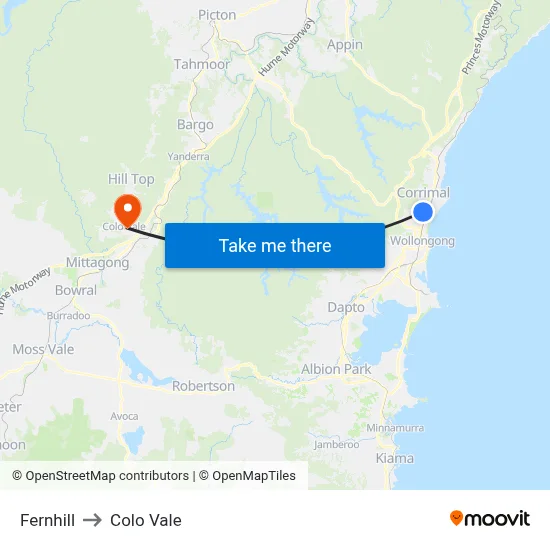Fernhill to Colo Vale map