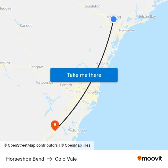 Horseshoe Bend to Colo Vale map
