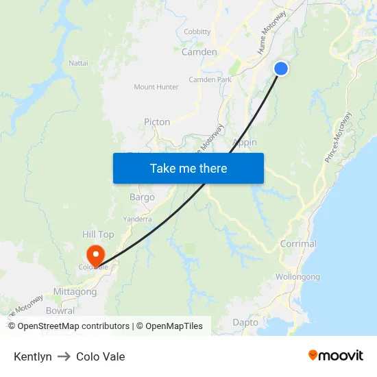 Kentlyn to Colo Vale map