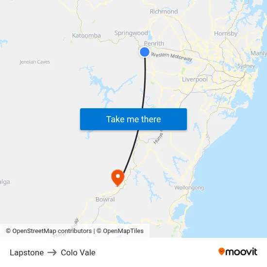 Lapstone to Colo Vale map