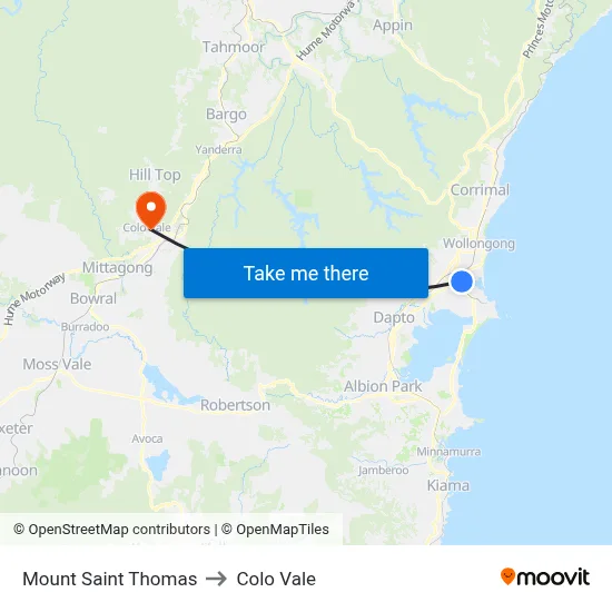 Mount Saint Thomas to Colo Vale map