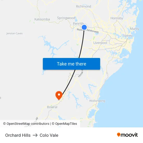 Orchard Hills to Colo Vale map
