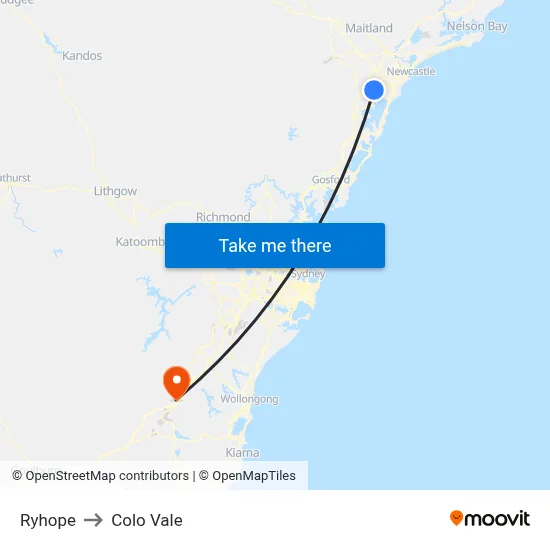 Ryhope to Colo Vale map