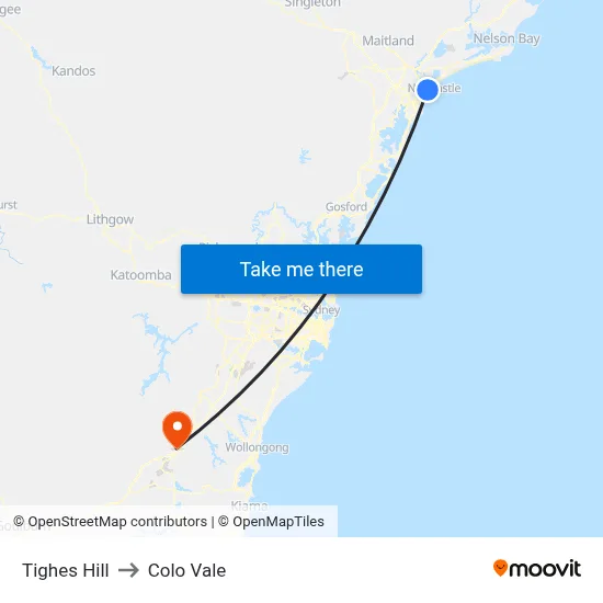 Tighes Hill to Colo Vale map