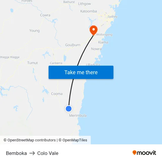 Bemboka to Colo Vale map