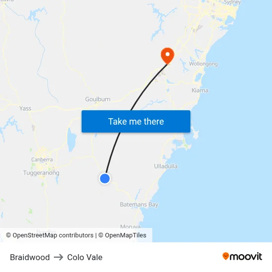 Braidwood to Colo Vale map