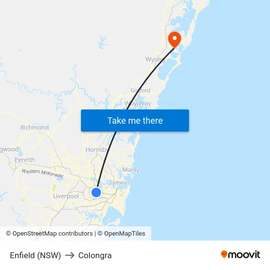 Enfield (NSW) to Colongra map