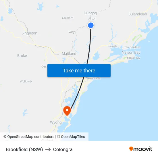 Brookfield (NSW) to Colongra map