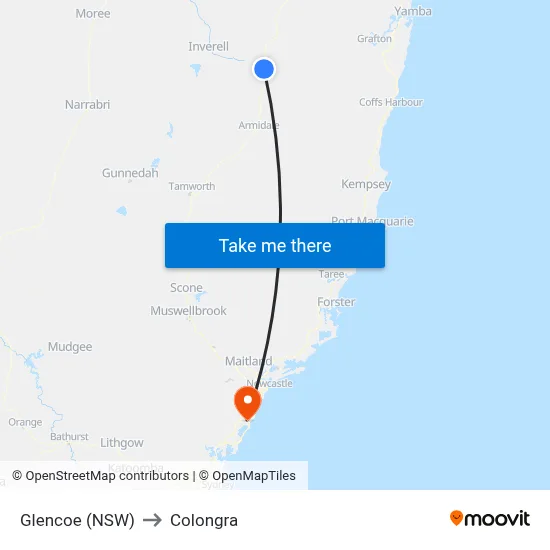 Glencoe (NSW) to Colongra map