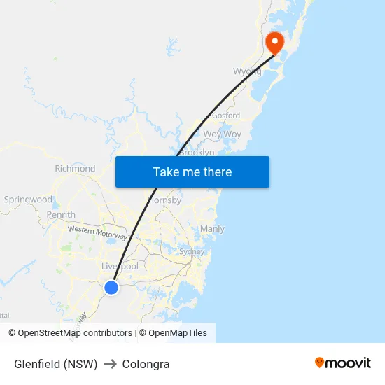 Glenfield (NSW) to Colongra map