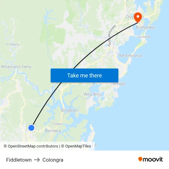 Fiddletown to Colongra map