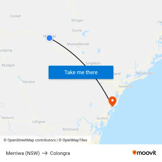 Merriwa (NSW) to Colongra map