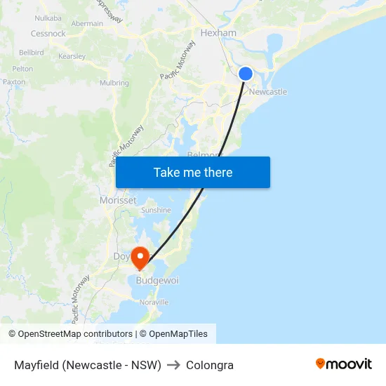 Mayfield (Newcastle - NSW) to Colongra map