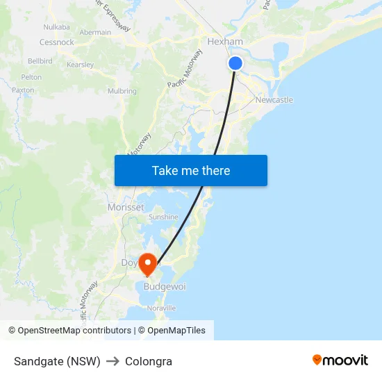 Sandgate (NSW) to Colongra map
