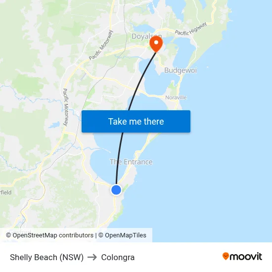 Shelly Beach (NSW) to Colongra map